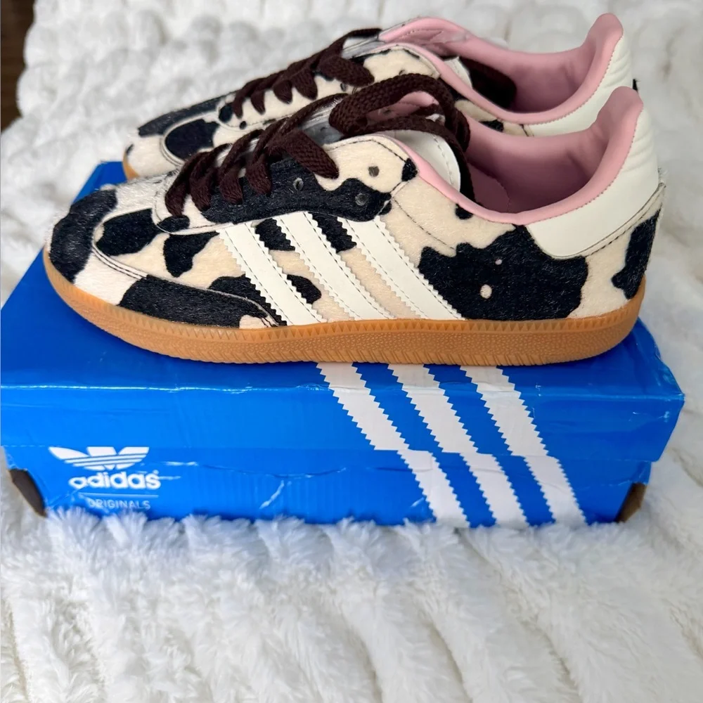 adidas Women's Cow Print Gazelle Sneakers in Black and White with Gum Sole